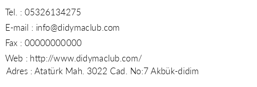 Club Didyma telefon numaralar, faks, e-mail, posta adresi ve iletiim bilgileri